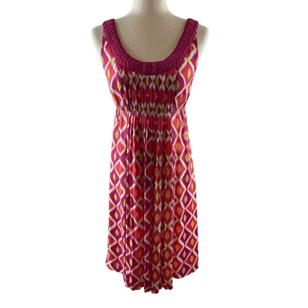 Tory Burch Geometric Print Pleated Sleeveless A-Line Dress Size 4